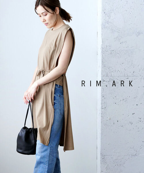 【4/10 23時59までポイント10倍】リムアーク RIM.ARK カットソー ノースリーブ ロング Tシャツ ロング丈 チュニック ワンピース サイドスリット 体型カバー・460DSL80-0140-4202001(レディース)