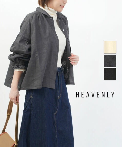 【30%OFF】ヘブンリー HEAVENLY ブラウス トップス プルオーバー リネン ギャザー 長袖 前開き 羽織り 前後差 カジュアル ゆったり・2449022-5022402(レディース)|小三郎商店