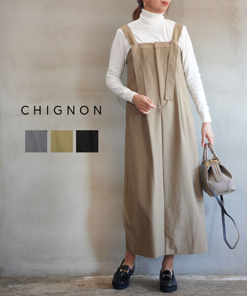 【4/15限定10%クーポン&ポイント10倍】シニヨン CHIGNON ワンピース ジャンパースカート ジャンスカ ワンピ ロング スカート ベアトップ かわいい 無地 ストライプ・5545-274NH-5092402(レディース)