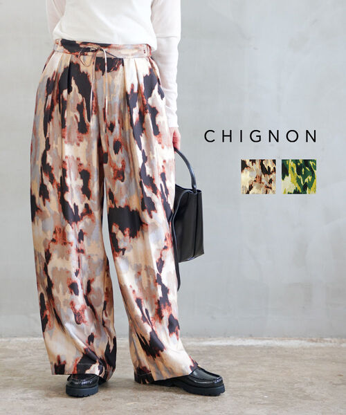 【4/10 23時59までポイント10倍】シニヨン CHIGNON ワイドパンツ プリントパンツ パンツ 柄パンツ プリント ワイド ゆったり ウエストゴム 楽ちん おしゃれ・3245-248MK-5092402(レディース)