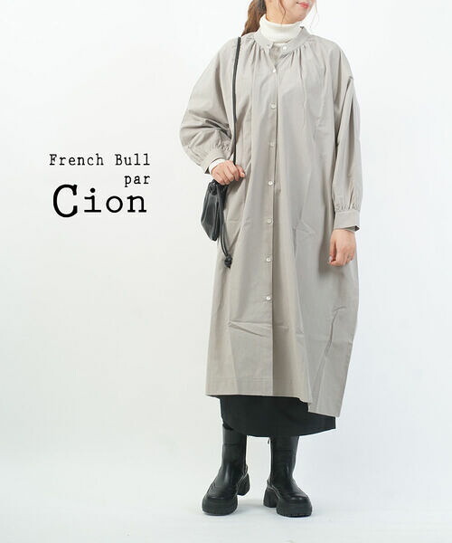 【4/15限定10%クーポン&ポイント10倍】フレンチブル French Bull シャツワンピース ワンピース ロング シャツ 長袖 バンドカラー 羽織り ナチュラル カジュアル ゆったり 体型カバー・19-23270-1852302(レディース)