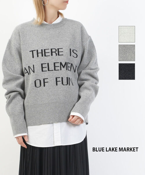 ブルーレイクマーケット BLUE LAKE MARKET ニット プルオーバー セーター 長袖 ロゴ 無地 クルーネック ゆったり シンプル カジュアル・B-492-3562402(レディース)｜小三郎商店