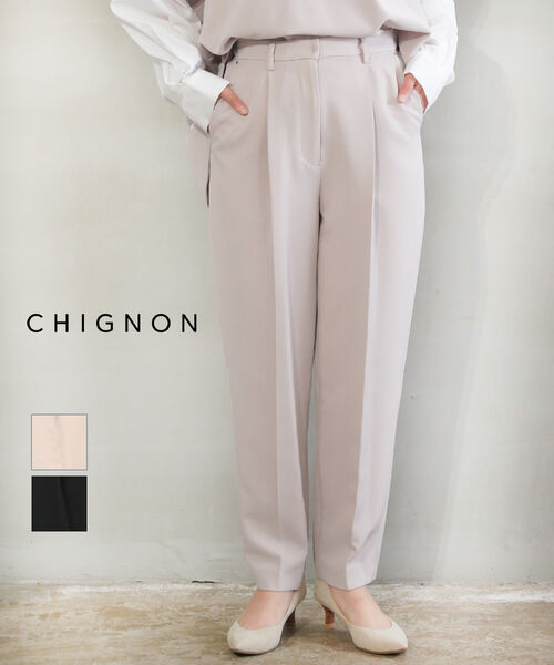 【30%OFF】シニヨン CHIGNON テーパードパンツ パンツ ワイド センタープレス 美脚 ウエストゴム オフィス フォーマル オケージョン・3246-491MK-5092501(レディース)｜小三郎商店