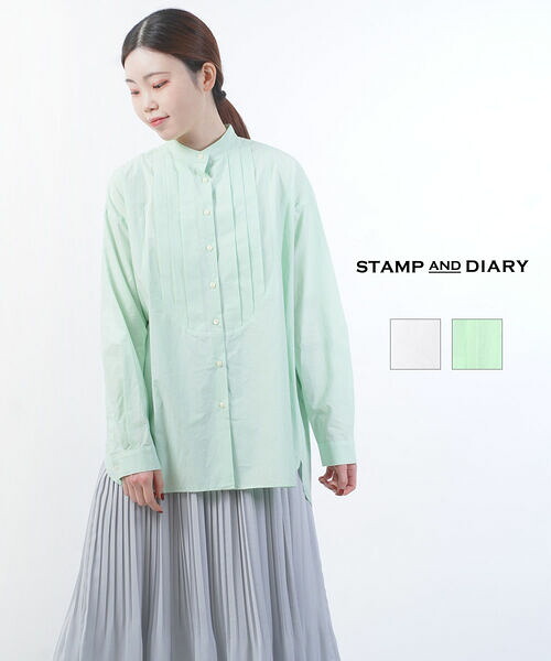 【30%OFF】スタンプアンドダイアリー STAMP AND DIARY シャツ ブラウス トップス 長袖 スタンドカラー フロント タック ピンタック 前後差 日本製 大人 ・SD307ES11-3612401(レディース)｜小三郎商店