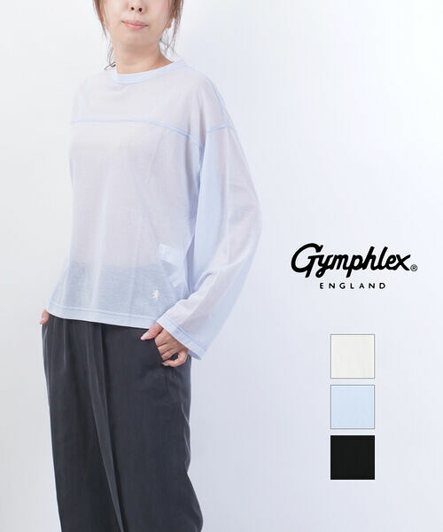 【30%OFF】ジムフレックス Gymphlex カットソー Tシャツ トップス ロンT 長袖 クルーネック シースルー グリフィン刺繍 重ね着 シンプル カジュアル ・GY-C0322HIT-0322401(レディース)(JP)｜小三郎商店