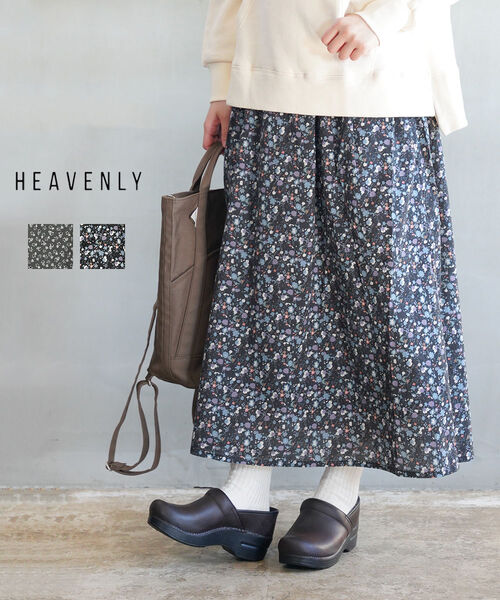 ヘブンリー HEAVENLY ロングスカート スカート ボトムス 花柄 フラワー ウエストゴム Aライン 裏地あり 大人 かわいい・2550071-5022502(レディース)