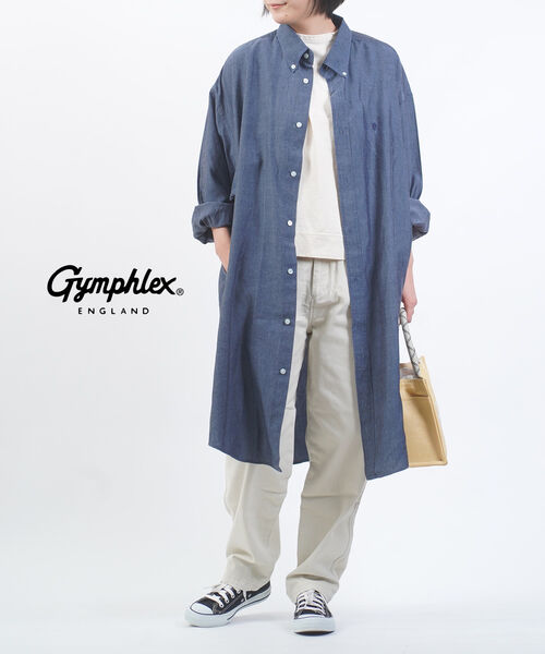 【4/15限定10%クーポン&ポイント10倍】ジムフレックス Gymphlex シャツワンピース シャツ ワンピ 羽織り 長袖 ゆったり 体型カバー 無地 レイヤード 大人 カジュアル シンプル・GY-G0098TPS-0322501(レディース)(JP)