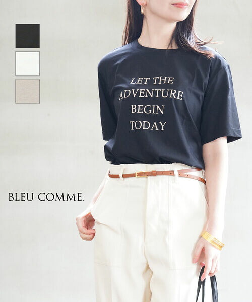 【ポイント2倍】ブルーコム BLEU COMME. Tシャツ 半袖 カットソー ロゴT トップス ロゴ 薄手 クルーネック 大人 カジュアル シンプル おしゃれ・6BCMVC01-2002501(メール便可)[M便 5/5](レディース)