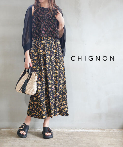 【マラソン期間中ポイント10倍】シニヨン CHIGNON ワンピース ロング ロングワンピース マキシワンピース ノースリーブ マキシ丈 花柄 レイヤード風 おしゃれ かわいい・5152-202MK-5092501(レディース)
