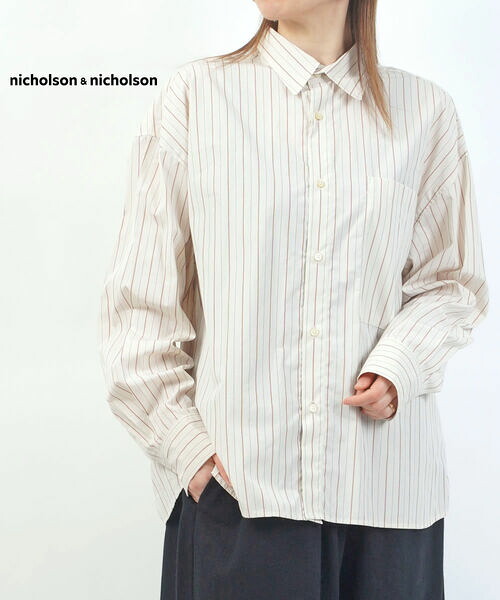 【ポイント2倍】ニコルソン&ニコルソン nicholson&nicholson シャツ ブラウス トップス 羽織り 長袖 ストライプ ゆったり 体型カバー 大人 カジュアル・MYWAY-3552101(レディース)