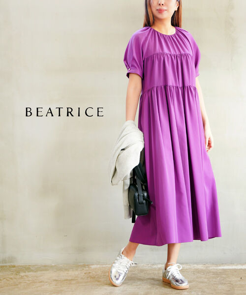 【ポイント2倍】ベアトリス BEATRICE ワンピース ロングワンピース 半袖 ロング マキシ丈 ゆったり ギャザー 上品 きれいめ おしゃれ・E69303-0042501(レディース)