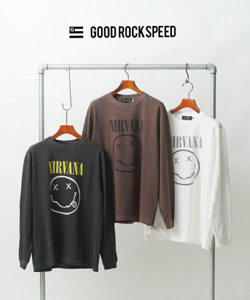 【4/14 20時からポイント10倍】【2026年春夏新作】グッドロックスピード GOOD ROCK SPEED Tシャツ ロンT 長袖 カットソー バンドT ロックTシャツ トップス ニルバーナ ROCK スマイル・26NVN001W-0242601(メール便可能商品)[M便 5/5](レディース)