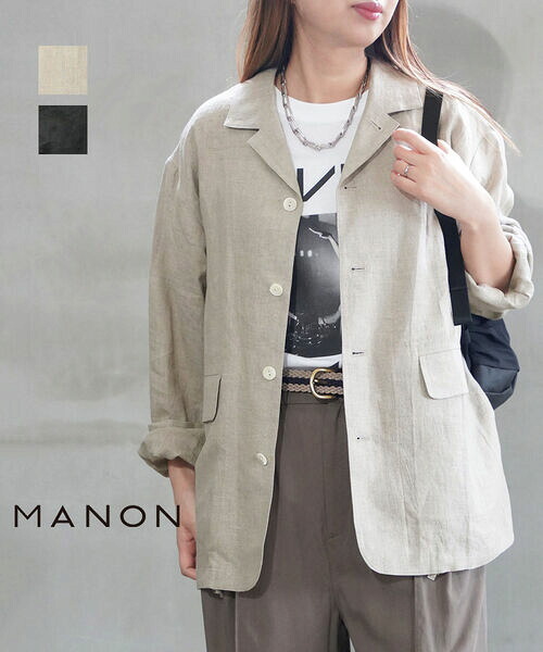 【30%OFF】【2026年春夏新作】マノン MANON リネン テーラード ジャケット アウター 軽アウター 長袖 春夏 麻 ゆったり 無地 ポケット オフィス カジュアル・MNN-JK-094-4902601(レディース)|小三郎商店