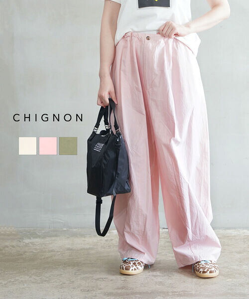 【30%OFF】【2026年春夏新作】シニヨン CHIGNON ワイドパンツ カーブパンツ ボトムス ゆったり 体型カバー ウエストゴム ハイウエスト 股上深め 脚長 大人カジュアル・3562-338MK-5092601(レディース)|小三郎商店