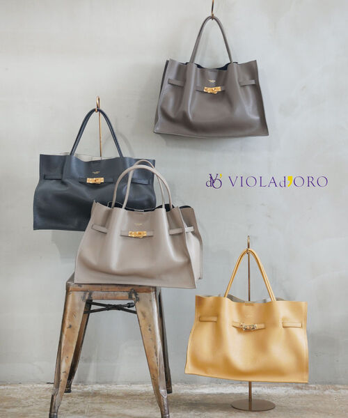 ヴィオラドーロ VIOLAd'ORO バッグ トートバッグ かばん レザー 本革 牛革 軽量 A4 スクエア 通勤 通学・V-1497-2782602(レディース)｜小三郎商店