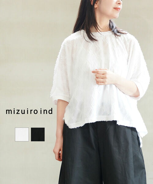 ミズイロインド mizuiro ind シアー カットソー ティーシャツ トップス 半袖 ゆったり 体型取りまかなう 透け ジャかばい立て スピード競技 重ね着 今めかしい・2-210132-1262601(レディース)