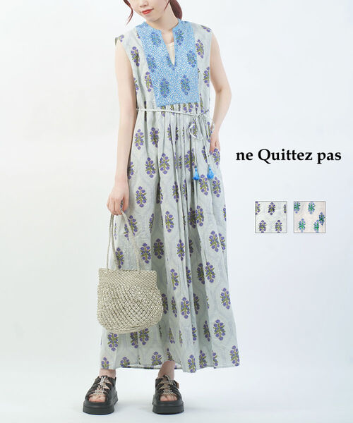 【百貨店大売り出し継続期間尖んがり10倍】【2026年春夏新作】ヌキテパ ne Quittez pas 衣裳 ロング衣裳 御召しもの ノースリーブ 綿織物 花柄 刷り上げる・010561WA3-4162601(レディース)