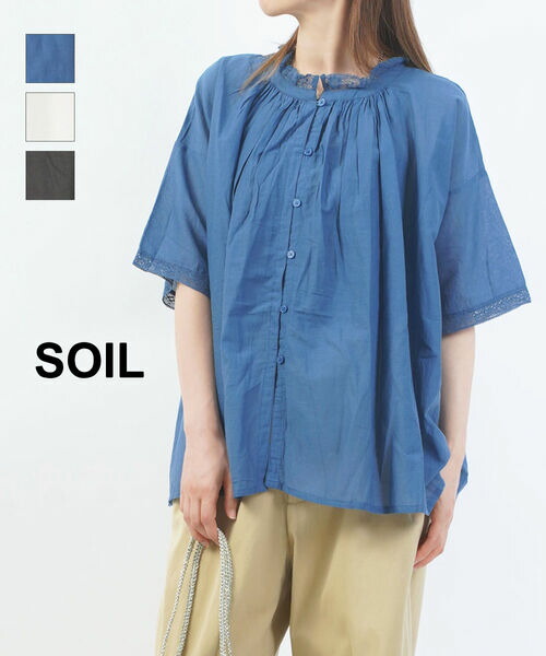 【マラソン期間中ポイント10倍】【2026年春夏新作】ソイル SOIL ギャザー ブラウス 半袖 トップス 薄手 ゆったり 可愛い・NSL26091-0342601(レディース)｜小三郎商店