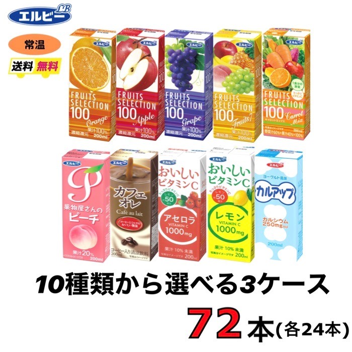 アウトレット エルビー Fruits 1箱 200ml 紙パック パック飲料 Selection オレンジ 200ｍｌ×24本入 2029