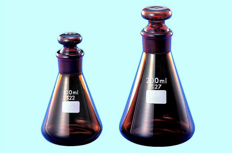 共栓三角フラスコ 茶色 100ml