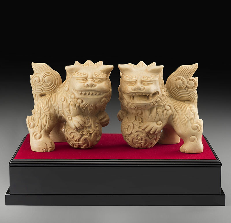 天然檜彫り 獅子狛犬(二体一対)907-2「阿形」と「吽形」で末永い家宅繁栄・家内安全!