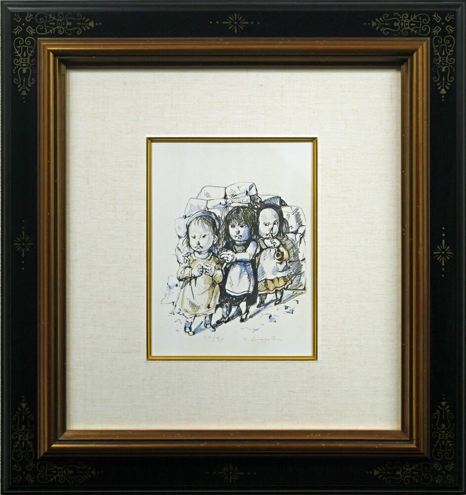 真作 藤田嗣治「オペラ座の夢」石版画（リトグラフ）スタンプサイン 額装品 絵画 Amazon.co.jp: 真作藤田嗣治 「オペラ座の夢」 石版画