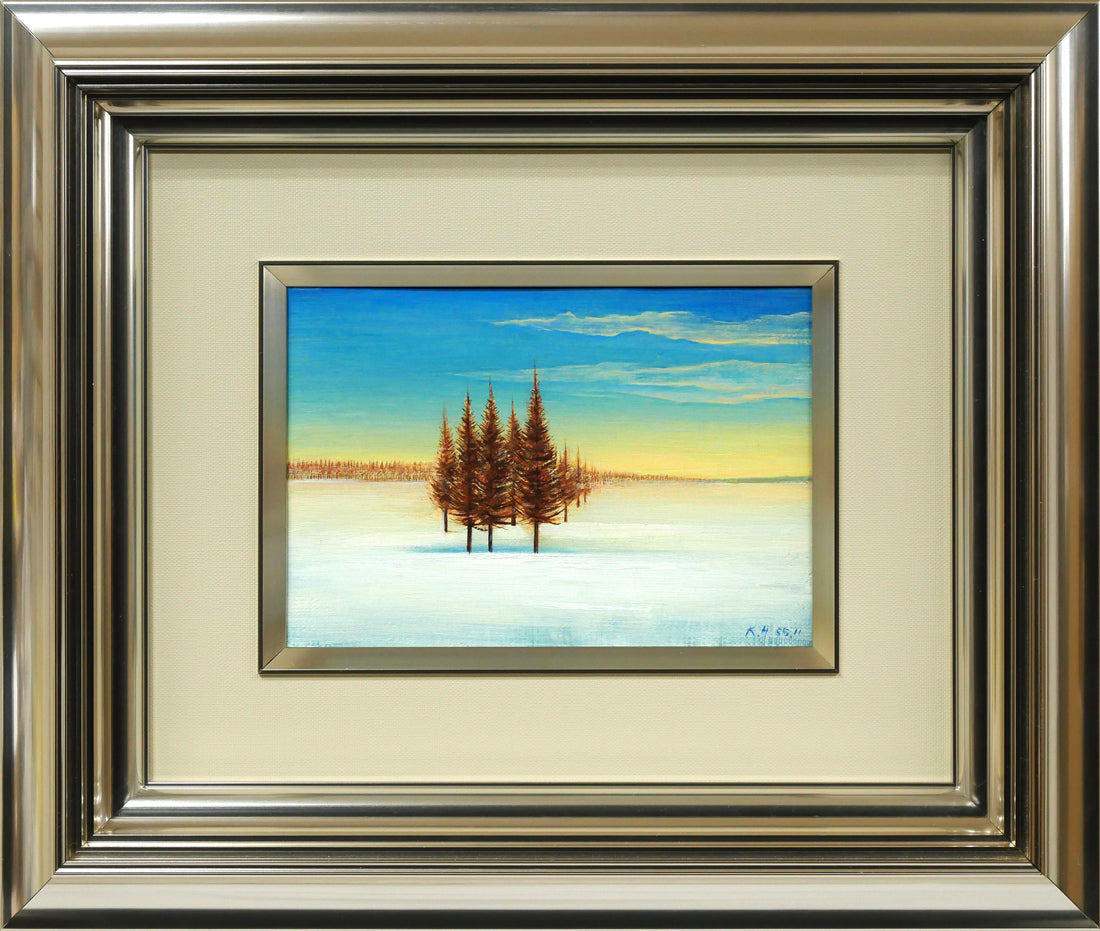 羽山　雅愉「雪原風景」油絵・SM　全道展会員　市立小樽美術館作品収蔵　三越・大丸百貨店個展　幻想的な世界　小竹美術　真作保証｜小竹美術店