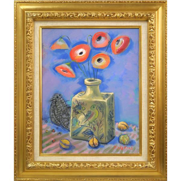 箱根　寿保「鳩車とペルシャ壺」油絵・F6号 全道展会員 道立函館美術館収蔵画家 函館市民に愛された画家 小竹美術 真作保証