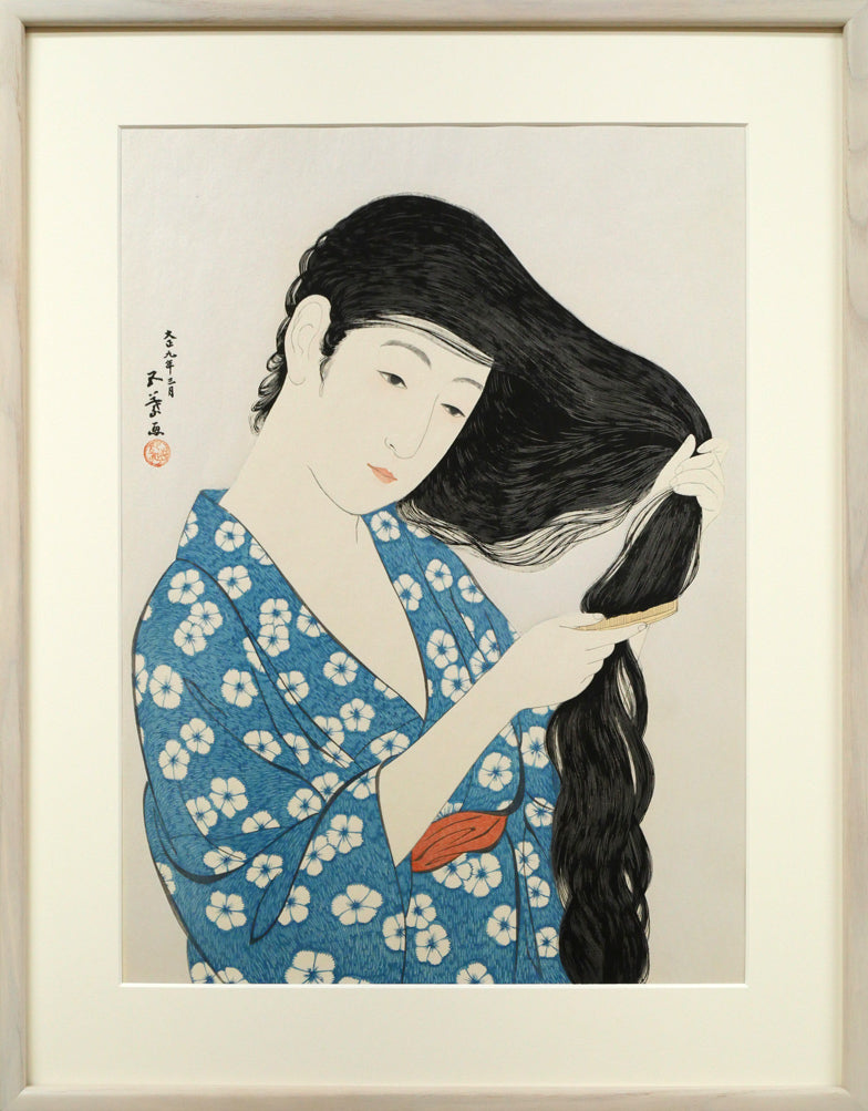 橋口　五葉「髪梳ける女」木版画（雲母摺り）　大正の歌麿　完成品が生涯13点　夏目漱石の装丁　海外に愛好家　小竹美術　真作保証 39,325円