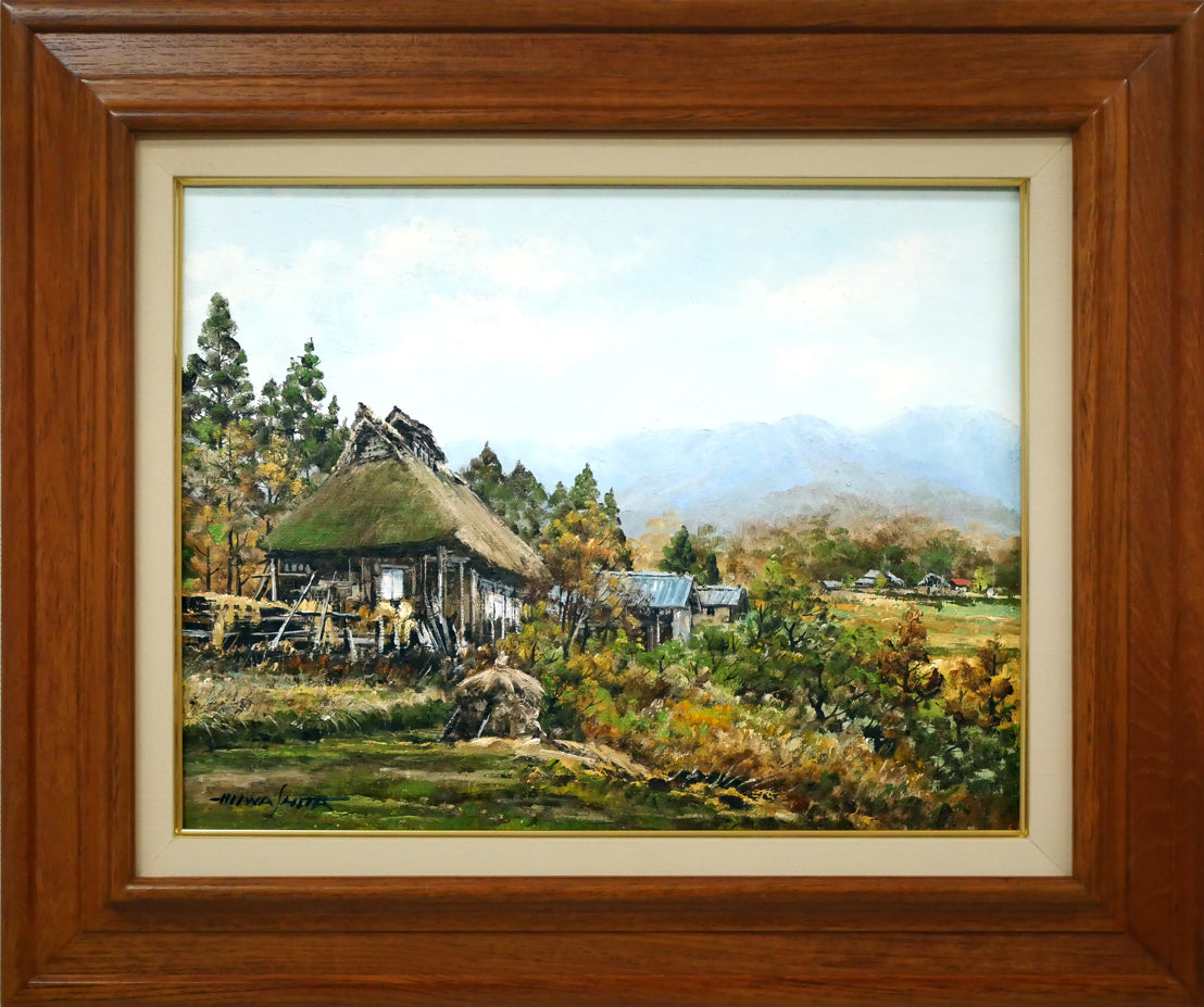 岩下 正芙美「甲州民家」油絵・F6号 百貨店個展多数 元陽会会員 国際美術協会理事 山梨県甲府市出身 小竹美術 真作保証|小竹美術店