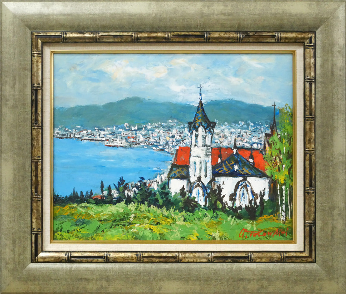 高橋 益之「函館風景」油絵・F6号 元陽会会員 ル・サロン入選 利尻島出身 札幌在住 北海道風景画人気画家 小竹美術 真作|小竹美術店