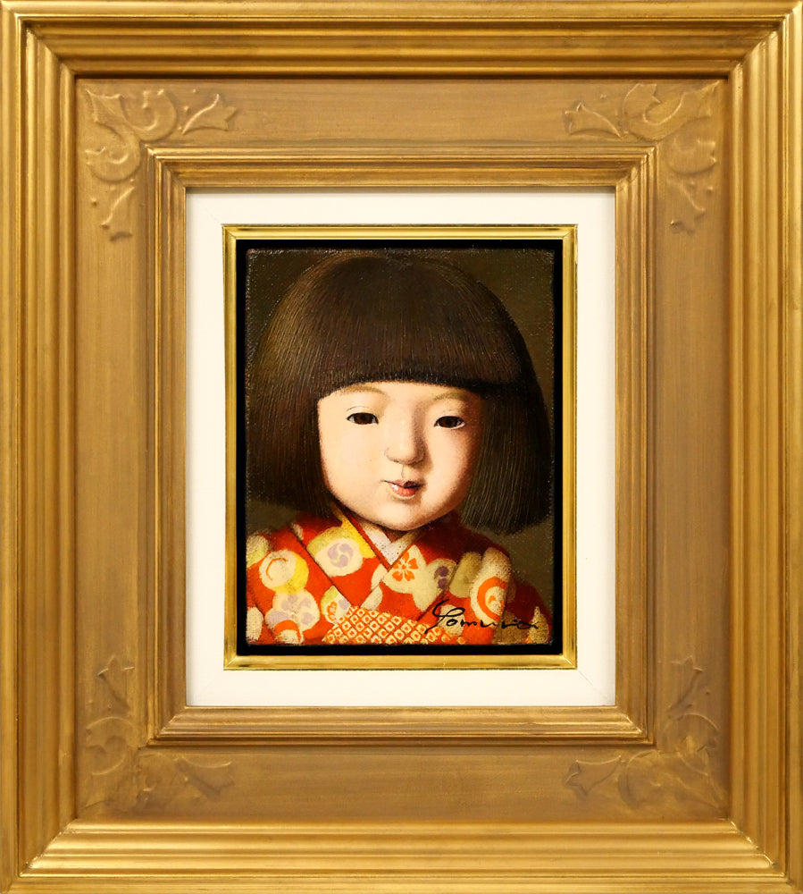 余村　展「人形（市松人形）」油絵・F0号　田辺聖子の寸評付き　百貨店個展多数　日本橋三越　銀座ギャラリー　小竹美術　真作保証