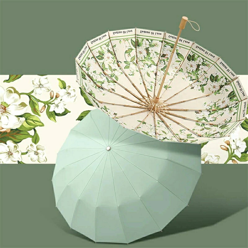 SALE！【送料無料】日傘 折りたたみ傘 レディース 晴雨兼用 花柄 UVカット 紫外線対策 オシャレ 丈夫 手動開閉 16本骨 3段式 木の手元 折り畳み傘 おりたたみ 折りたたみ傘 紫外線遮蔽率99% 超撥水耐風 遮熱 日焼け防止 傘 日除け 日よけ 梅雨対策 携帯便利