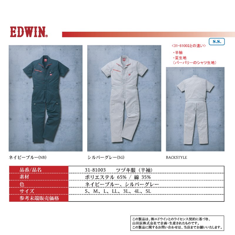 【エドウイン】【春夏】影ぼうし縞模様柄の出どころに色つや編み目が映えるＥＤＷＩＮの半袖つなぎ服