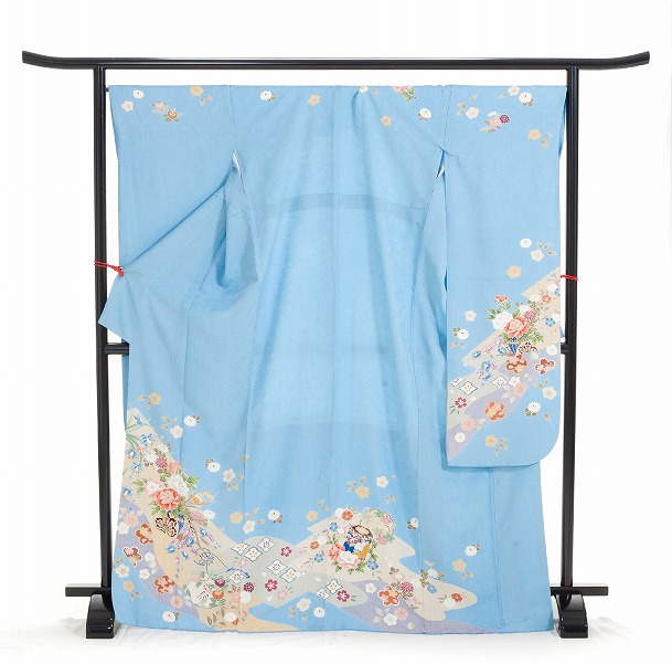 ＜貸衣装＞＜振袖レンタル＞ ＜往復送料無料＞＜着物レンタル＞ ＜レンタル振袖＞ 水色地に小花の柄
