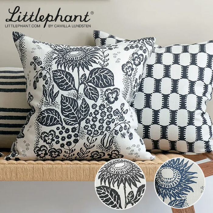 北欧 室内装飾 雑貨 Littlephant (リトルファント ) 座布団押しかぶせる\u0026中材込み  50×50糎 September 沙子/黒いこと 沙子/青色 好いたらしい 愛くるしげ 今めかしい リネン 麻 洗える 仕掛ける