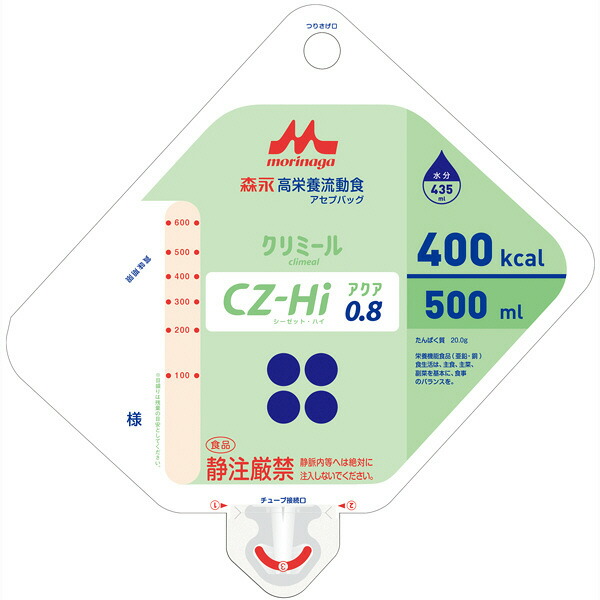 株式会社クリニコ 森永　高栄養流動食 クリミール(Climeal)CZ-Hi(シーゼットハイ)アクア0.8アセプバッグ　400kcal/500ml×16個 ［品番：643339］【栄養機能食品（亜鉛・銅）】 【たんぽぽ薬房】【YP】（発送まで7～14日程・キャンセル不可）