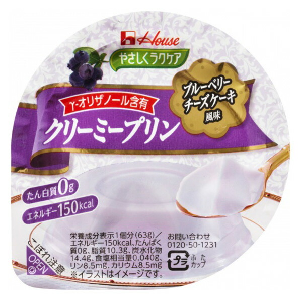 【本日ポイント4倍相当】ハウス食品株式会社 　やさしくラクケア 　クリーミープリン 　ブルーベリーチーズケーキ風味　63g×48個セット ＜たんぱく質０g＞ (商品発送まで6-10日間程度かかります) (この商品は注文後のキャンセルができません) 5,513円