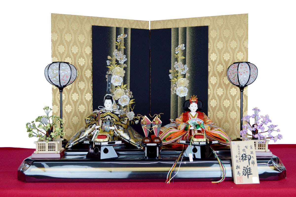 【ひな人形】京十番親王 平飾り 【北寿】SY441081-ライン桜 人形師：小出松寿 上品なお顔に限定製作の西陣織・正絹袋帯の衣装を使用 ※サービス品付き