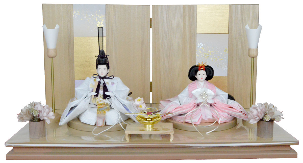 【ひな人形】小三五番親王 平飾り 【北寿】3705-00-287-こすず 金+箔 可愛らしいお顔と衣装のおひな様 ※サービス品付き ※桐箱は追加料金