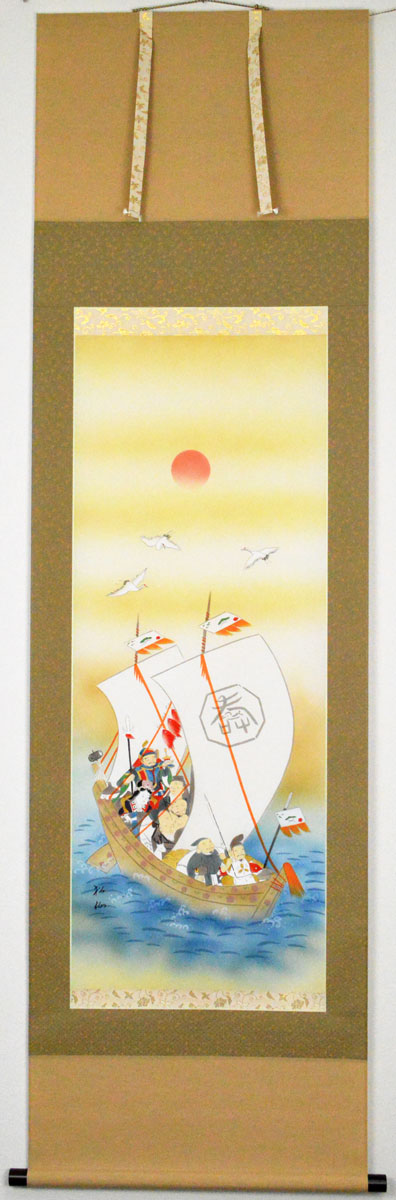 本命ギフト しょうせん 画伯緞子 三段表装 風鎮 毛ばたき 手袋付き 松仙 いしだ 七福神 尺五立 掛軸 七福神 石田 Nksy Mamanminimaliste Com