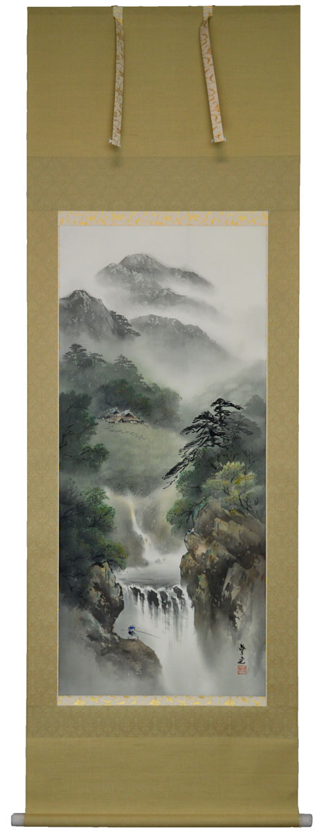 楽天市場】【特価品】山水 掛け軸尺八立『水墨山水』平野 翠雪