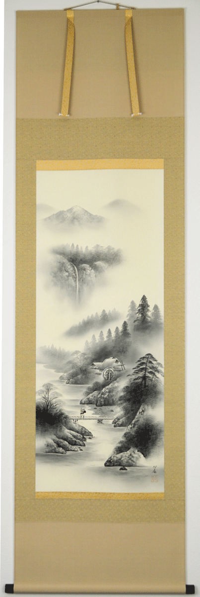 楽天市場】【特価品】山水 掛け軸尺八立『水墨山水』平野 翠雪
