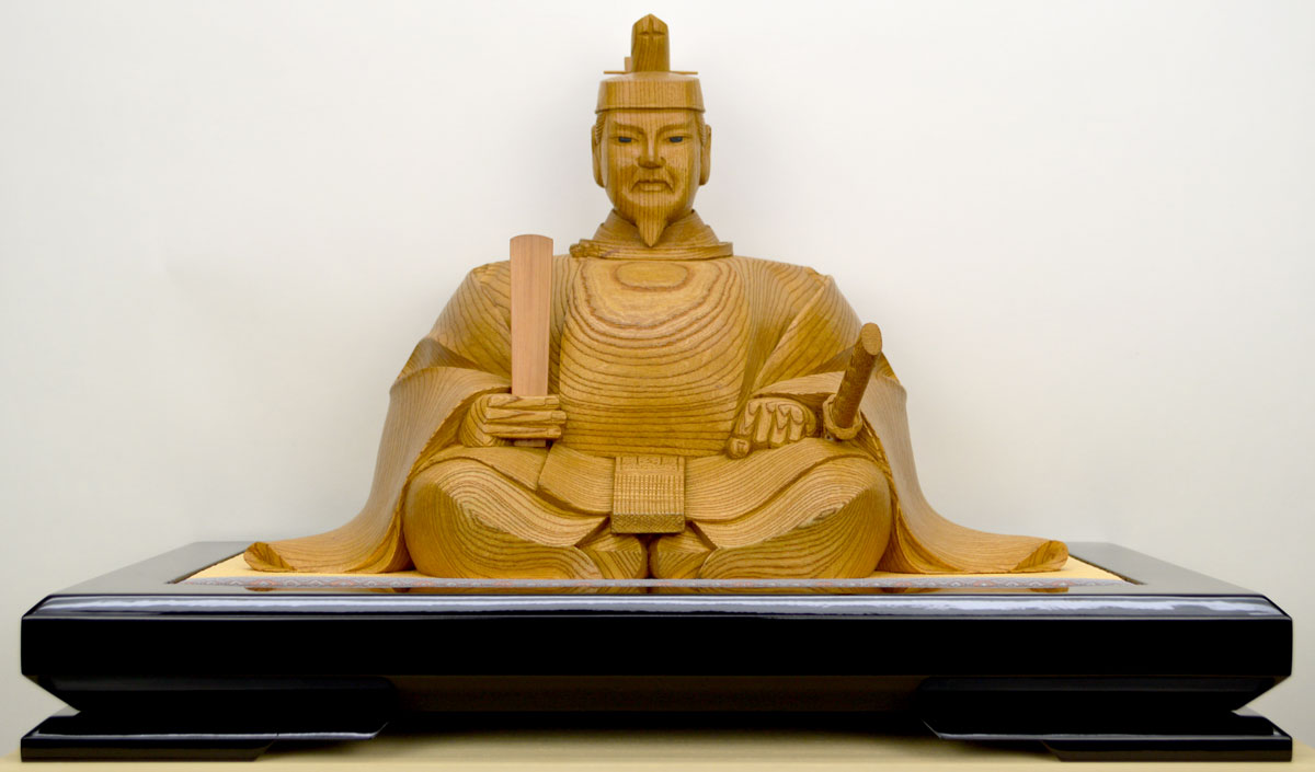 菅原道真公 天神様 玉眼 木彫彩色 木彫神像/天神さん（菅原道真）3.5寸桧木玉眼付 天神様 井波彫刻