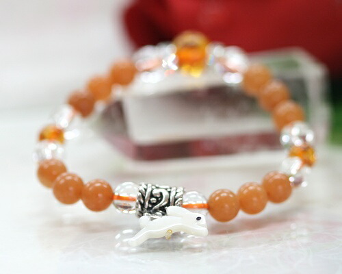 うさぎ 3匹・セリサイトインローズクォーツ ・ロードナイト ブレスレット17cm うさぎ 3匹・セリサイトインローズクォーツ ・ロードナイト