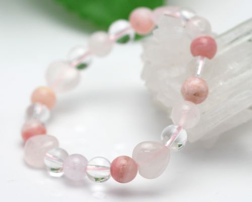 Kouunoisi Pink Opal Quartz Crystal Bracelet Rose Design Pink Opal Quartz Crystal Bracelet Rose Design Stone Accessories