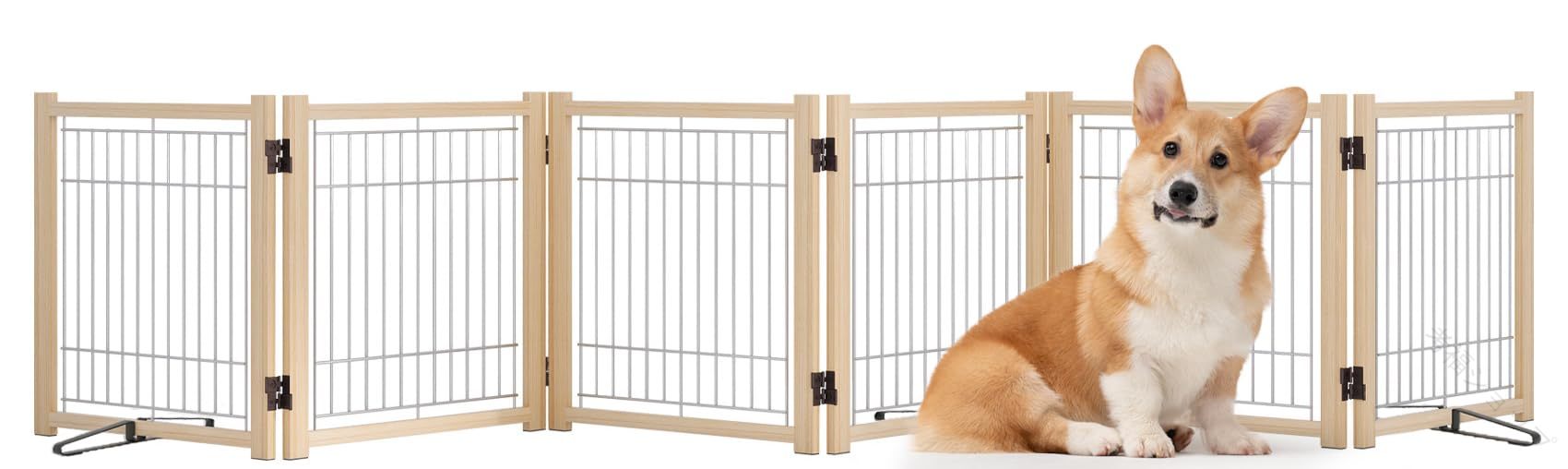 ペット ゲート ペット フェンス ペット サークル 木製 犬用 ゲート 高さ 43cm 幅 351cm 置くだけ 折りたたみ ついたて 倒れない