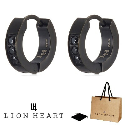 ピアス ライオンハート LION HEART 2点セット 両耳用 フープ ピアス LHMP004 LHMP004N ステンレス 316L サージカルステンレス キュービックジルコニア メンズ レディース ユニセックス ブラック 男性 女性 ギフト プレゼント 誕生日 お祝い 新品 送料無料 正規品