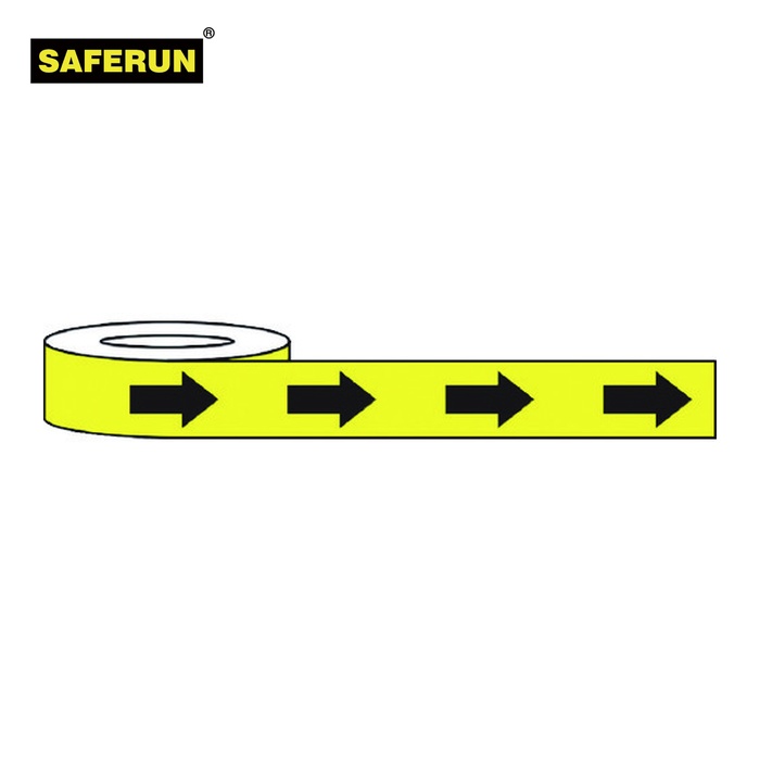 セーフ幽客 SAFERUN 耐摩耗目じるし磁気テープ 75mm×22m 矢印 黄黒 (1巻) 11991