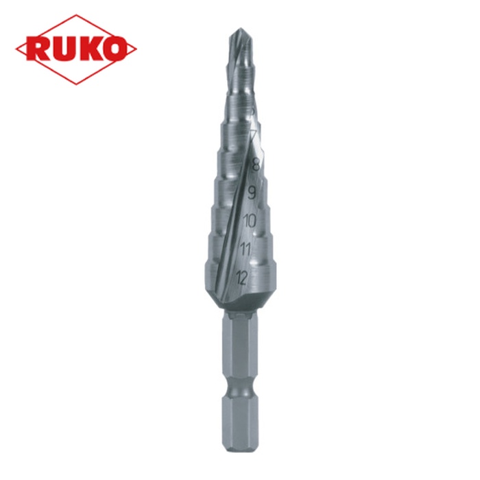 RUKO 101050-9H 2枚刃スパイラルステップドリル(六角軸手合い) 12粍 ハイス (1本)